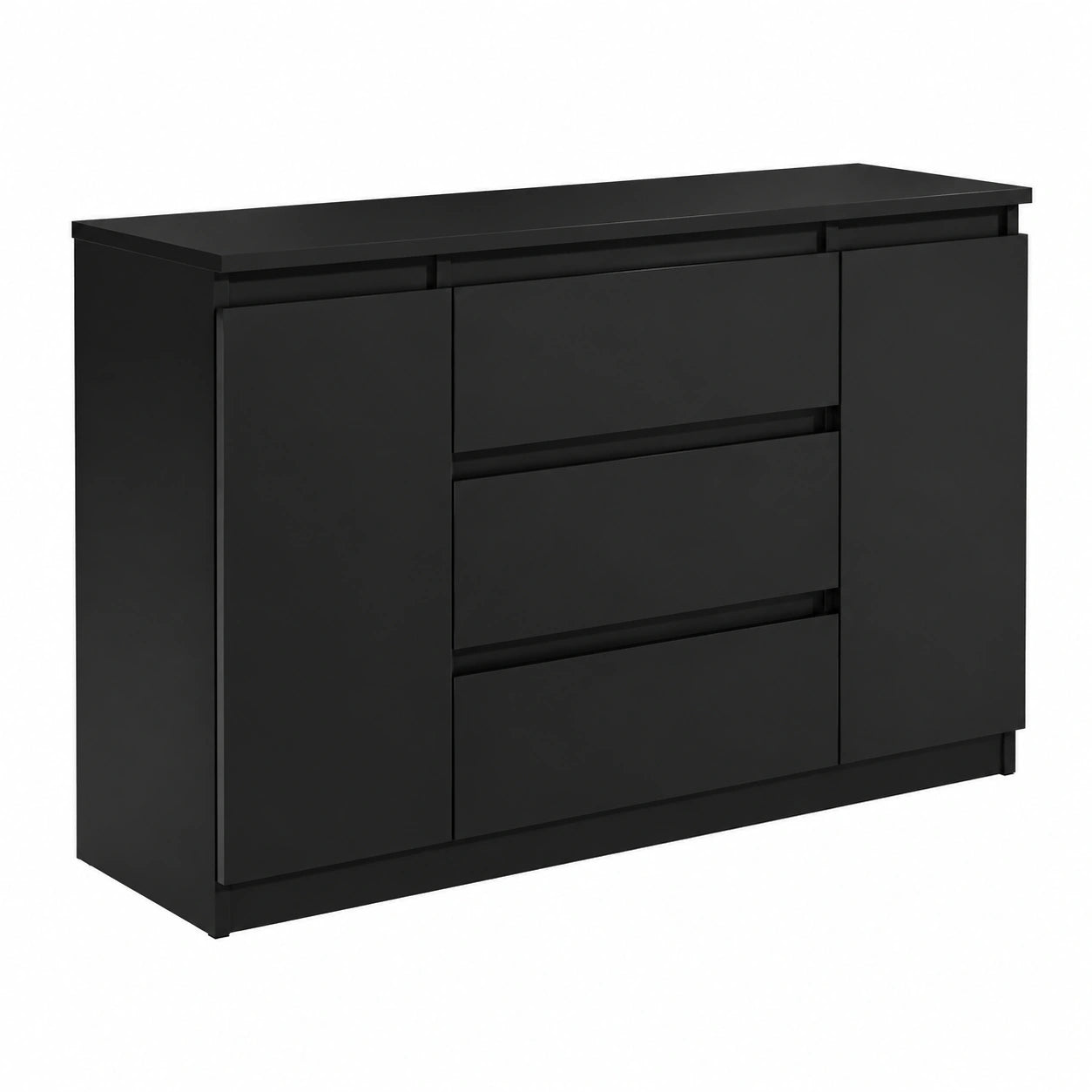 Cassettiera 120 cm, 3 Casseti 2 Ante, Nero Frontale Lucido, Credenza Soggiorno 120 × 78,5 × 39 cm, Moderna Como