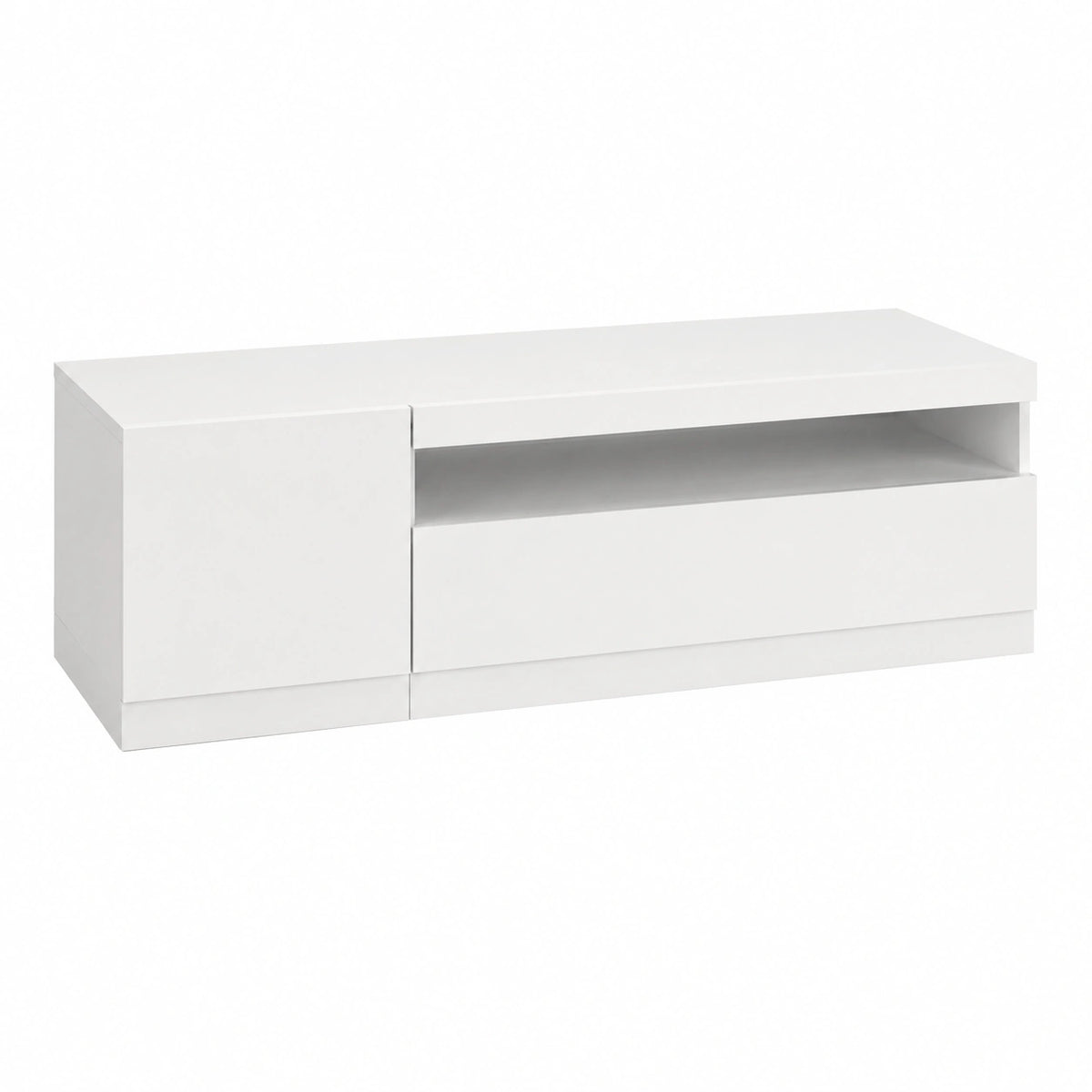 Mobile Porta TV POTENZA per Soggiorno con 1 Anta Laterale e 1 Anta a Ribalta, Mobile Tv per Salotto in Legno, 130 × 40 × 36 cm, Bianco Laccato Lucido