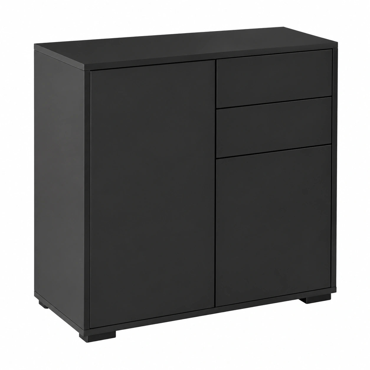 Mobiletto 2 Cassetti e 2 Ante 79 × 36 × 74cm Nero Opaco, Apertura a Pressione, Mobile con 2 Cassetti e 2 Ante, per Casa e Ufficio