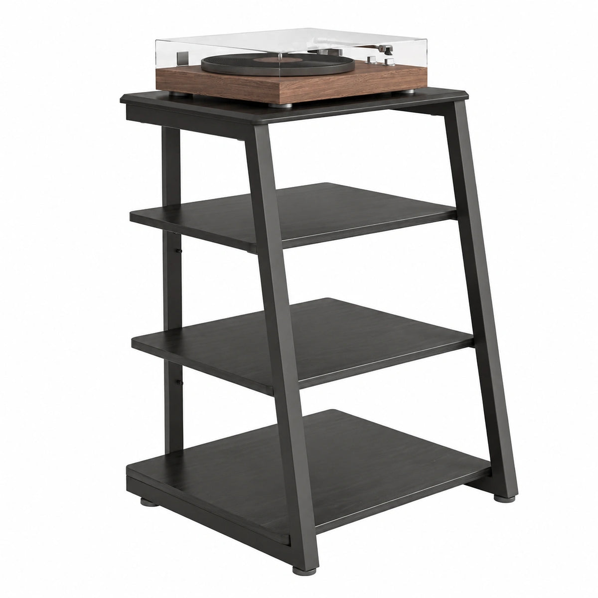 Mobile HiFi, 4 Ripiani, Con Ripiano in Legno Regolabile, Nero, Mobile Giradischi