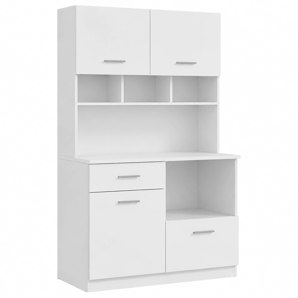 Credenza Cucina Alta con Cassetto 4 Armadietti 80 × 35 × 180 cm Bianco, 3 Scomparti Aperti, Mobile Dispensa, Ripiano Regolabile in Legno