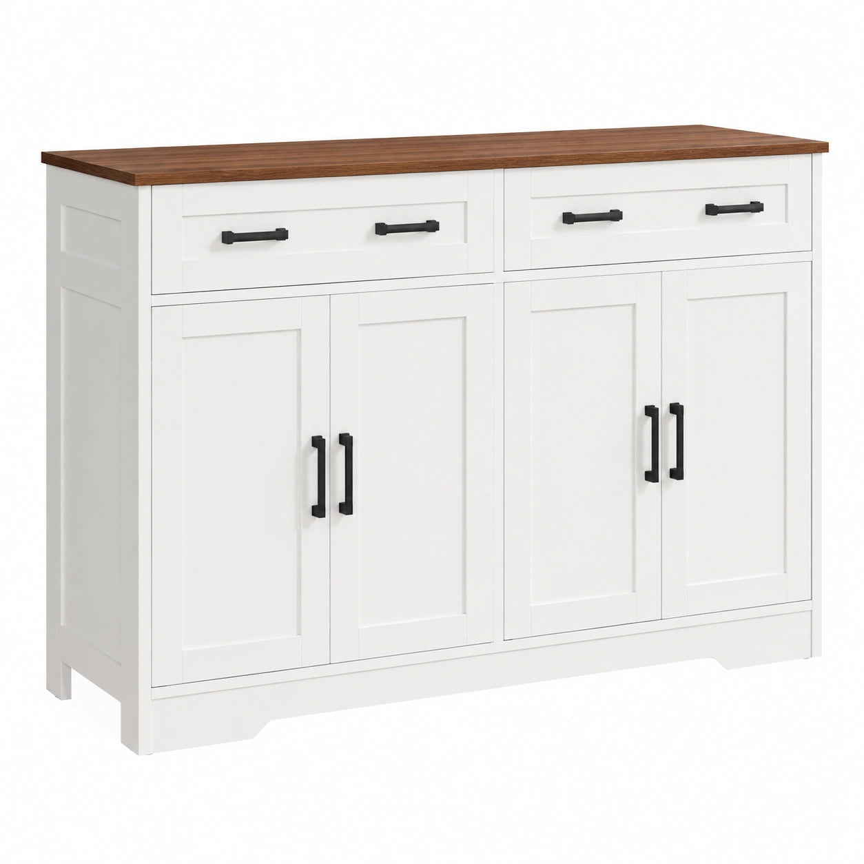 Credenza Cucina 140cm, Mobile Cucina Salvaspazio con 2 Cassetti e 4 Ante, Buffet per Sala da Pranzo, Mobile Soggiorno con Ripiano Regolabile, Bianco