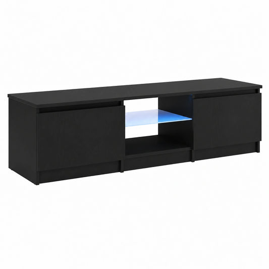 VidaXL TV-kast 140 × 38,5 × 36 cm Zwart Eiken Bewerkt hout, Flexibele multicolor strips voor sfeer, Minimalisme ontmoet praktische schoonheid
