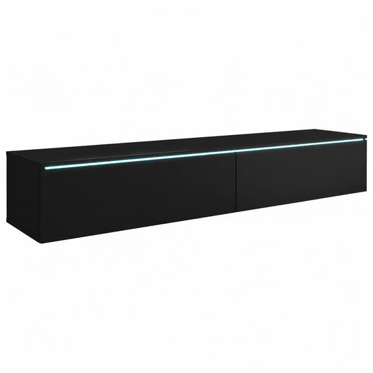 Contenitore per Soggiorno, Mobile TV Lowboard LED D180, Sospeso o a Terra, Senza Maniglie, Luce, Pannello Laminato