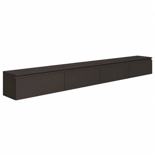 Mobile Porta TV Sospeso Nero 300 cm Moderno con Struttura Sospesa 4 Vani Ampi Pannelli di Truciolato 16 mm Portata Massima 8 kg per Ripiano Elegante