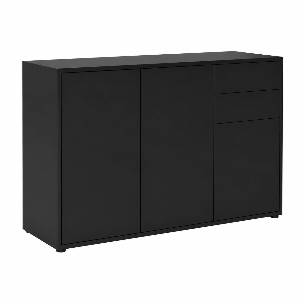 Madia Ben V3, mobile con 3 ante e 2 cassetti, nero opaco, nero opaco (117 × 74 × 36 cm)