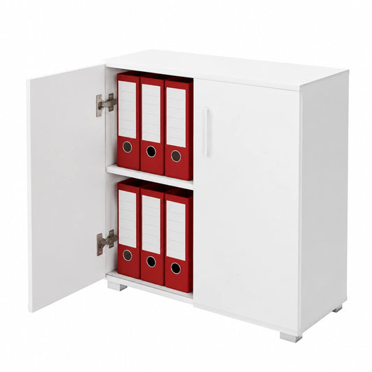 Mobile Madia con Doppia Anta e 2 Ripiani Interni Mobiletto Portadocumenti Armadio Multiuso per Ufficio, Cucina o Bagno, Credenza Moderno Legno MDF