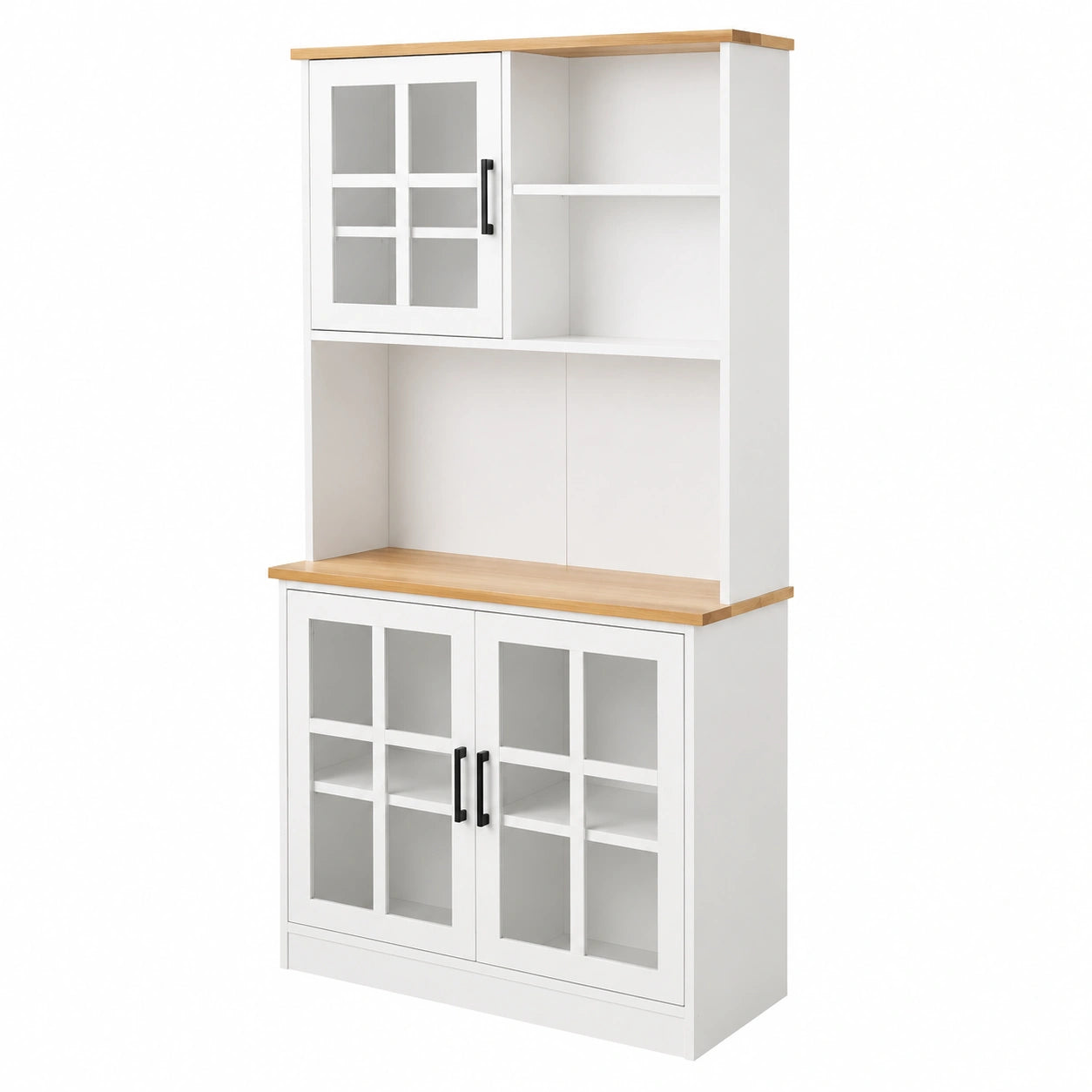 Credenza Cucina Alta Mobile Dispensa Buffet 80 × 37 × 183 cm, Armadio con Ante e Ripiani Regolabili, Piano di Lavoro Aperto, Mobile Per Sala