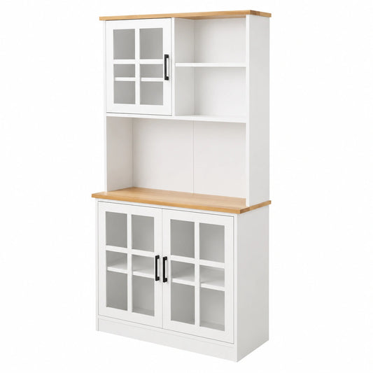 Credenza Cucina Alta Mobile Dispensa Buffet 80 × 37 × 183 cm, Armadio con Ante e Ripiani Regolabili, Piano di Lavoro Aperto, Mobile Per Sala