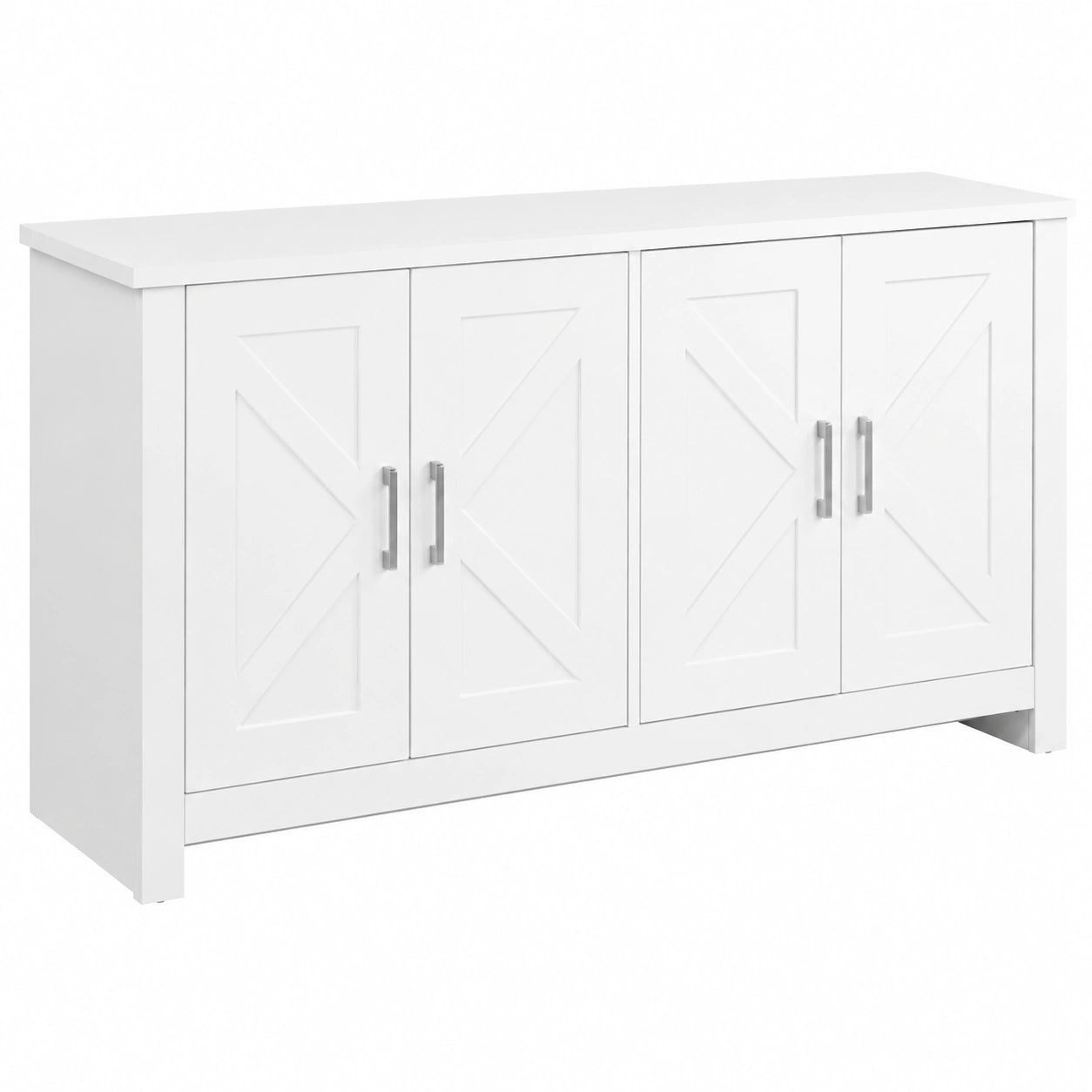Credenza Cucina Con 4 Ante, Credenza Soggiorno Bianca 150 × 40 × 80 cm, Mobiletto Ingresso Con Maniglie Cromate, Mobile Cucina, Madia Soggiorno