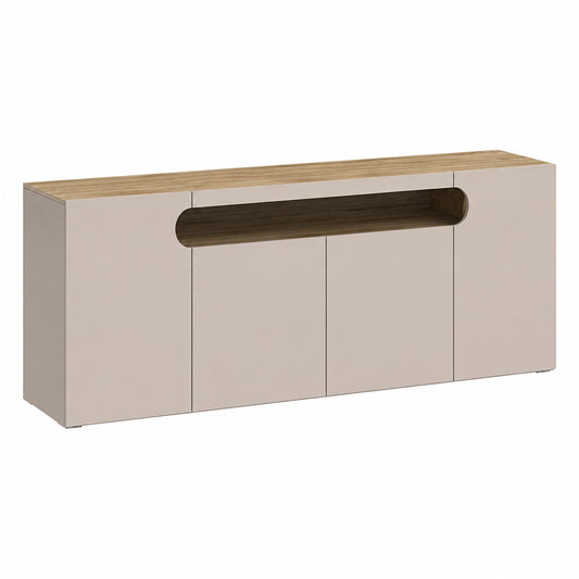 Credenza e Buffet REAL per Soggiorno con 4 Ante e 1 Vano Aperto, Madia per Salotto, Cucina e Sala da Pranzo in Legno, 200 × 40 × 80 cm, Cashmere
