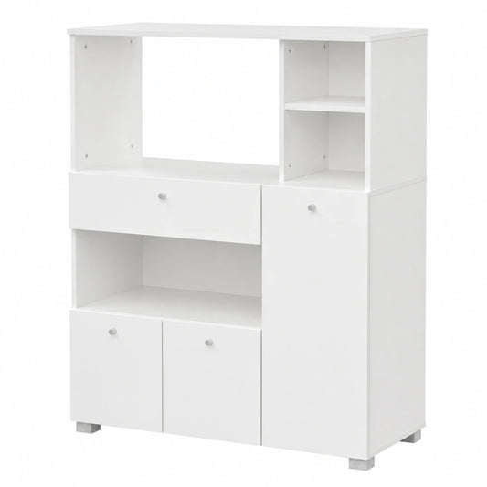 Credenza da Cucina per Microonde e Forno, Mobile Cucina con Armadietti, Mensole e Cassetto, Mobile Dispensa Moderna in Truciolato per Soggiorno, 90 ×