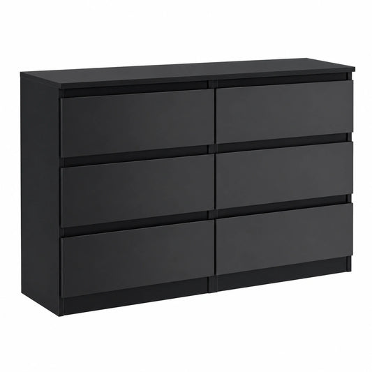 Cassettiera 120 cm, 6 Cassetti, Nero con Frontale Lucido, Credenza Soggiorno 120 × 78,5 × 39 cm, Moderna Como