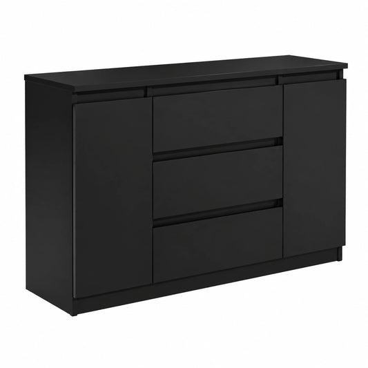 Cassettiera 120 cm, 3 Casseti 2 Ante, Nero Frontale Lucido, Credenza Soggiorno 120 × 78,5 × 39 cm, Moderna Como