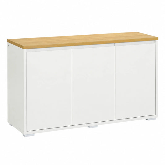 Mobile Multiuso Credenza, 120 × 37 × 75cm, Bianco e Color Legno, Mobile da Cucina con 2 Armadietti a 2 Livelli, Ripiano Regolabile
