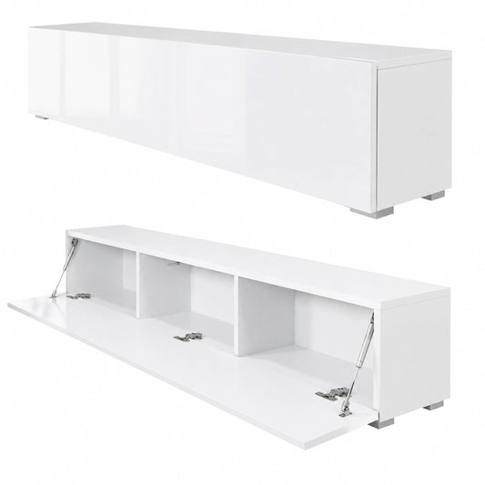 Mobile porta TV Soggiorno Mobiilietto TV Moderno da Appoggio o Sospeso per Salotto o Camera da letto Montaggio facile Funzione push- -open, Bianco