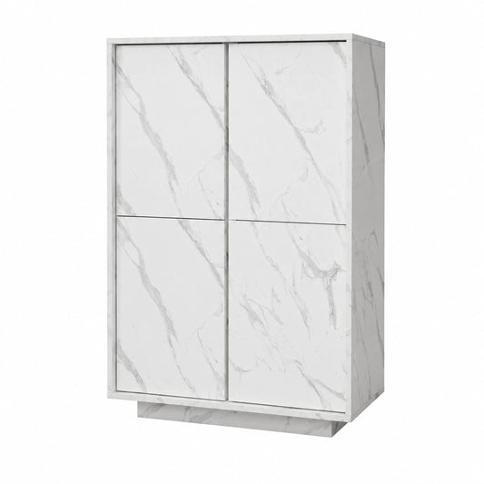Madia con 4 Ante in Italy, Credenza Contenitore Collezione Carrara per Soggiorno Cucina Ingresso Sala da Pranzo Mobile moderno originale Marmo Bianco