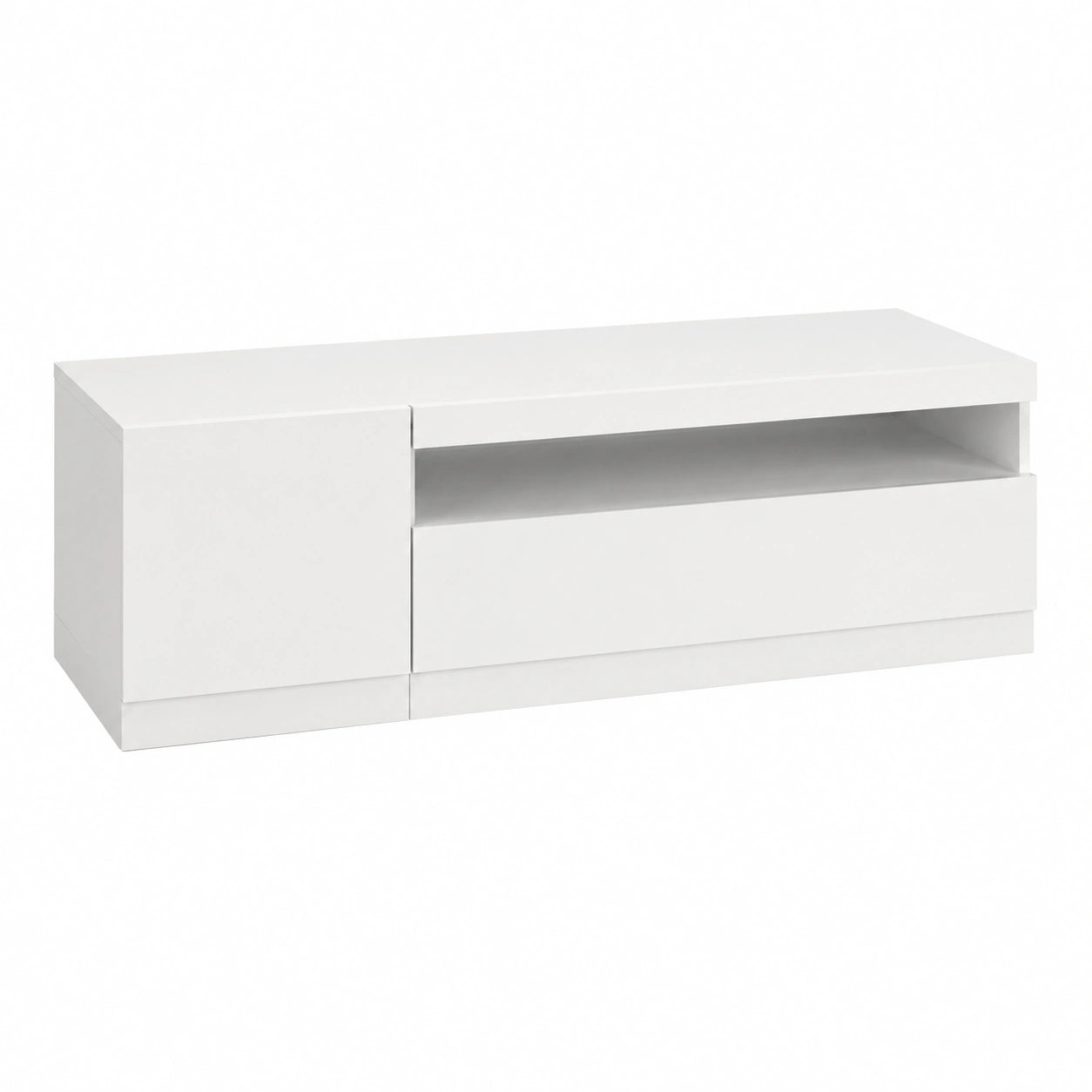 Mobile Porta TV POTENZA per Soggiorno con 1 Anta Laterale e 1 Anta a Ribalta, Mobile Tv per Salotto in Legno, 130 × 40 × 36 cm, Bianco Laccato Lucido