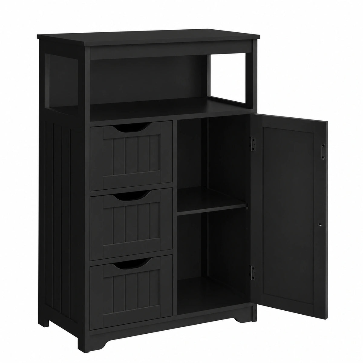 Mobile da Bagno Armadietto da Terra Mobiletto con Cassetto, Nero, Ripiano Regolabile Credenza Multiuso con Doppia Ante Organizzatore Portaoggetti