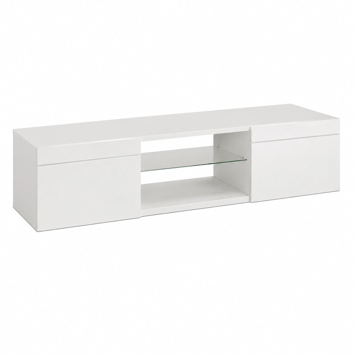 Mobile Porta TV EGYPT per Soggiorno con 2 Ante e 2 Ripiani in Vetro, Mobile Tv per Salotto in Legno, 180 × 38 × 35 cm, Bianco Laccato Lucido