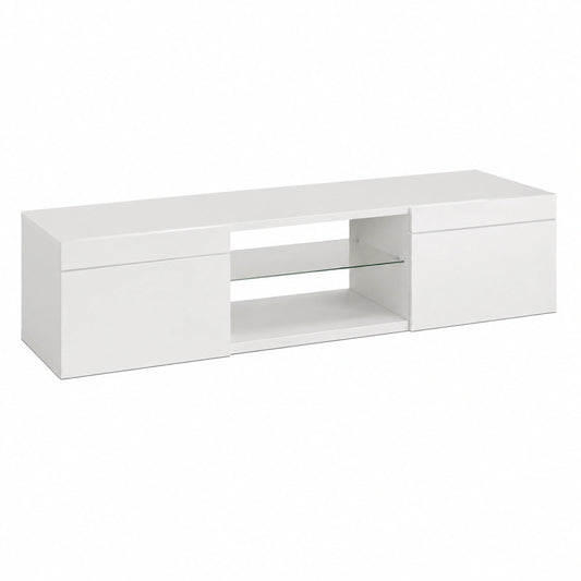 Mobile Porta TV EGYPT per Soggiorno con 2 Ante e 2 Ripiani in Vetro, Mobile Tv per Salotto in Legno, 180 × 38 × 35 cm, Bianco Laccato Lucido