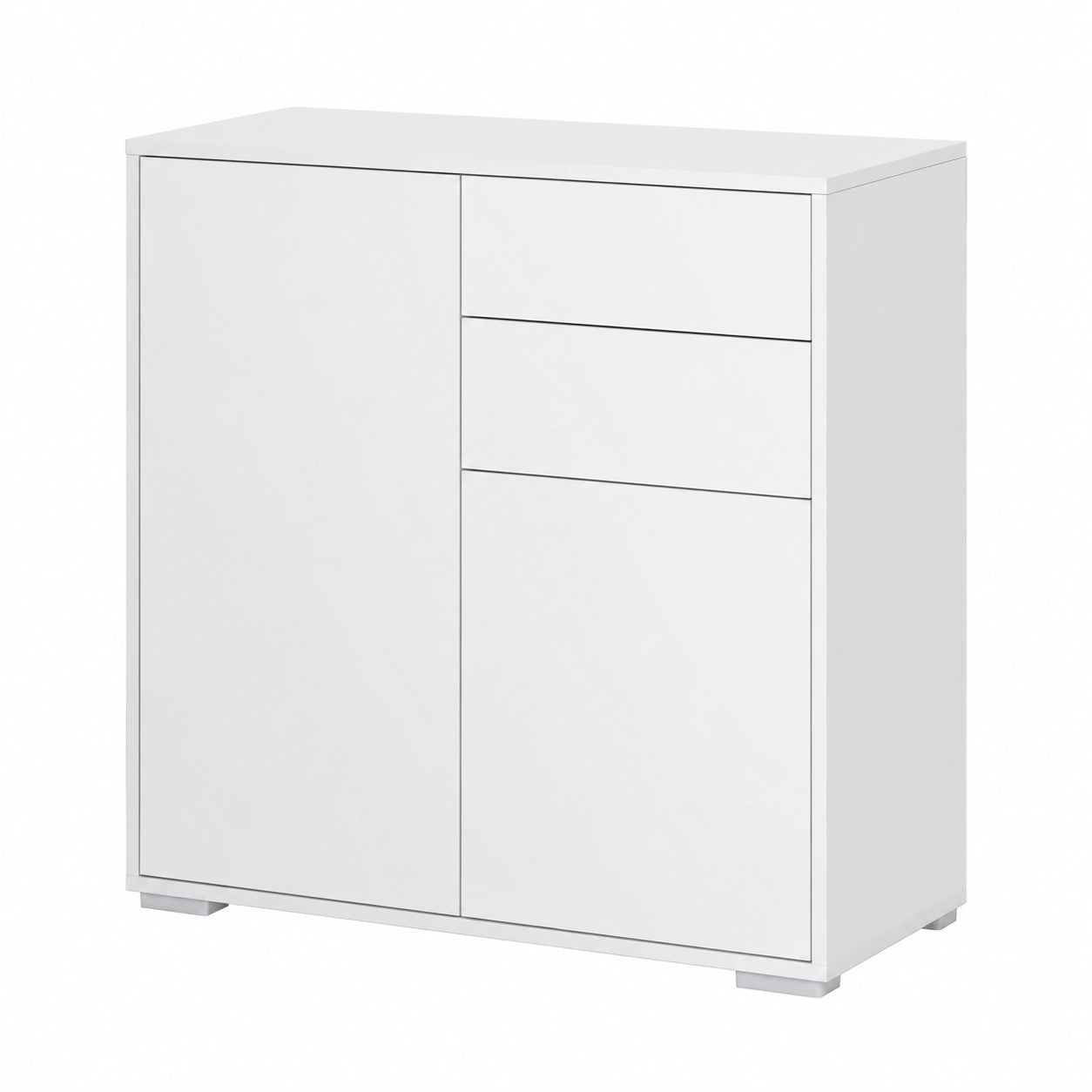 Mobiletto 2 Cassetti e 2 Ante 79 × 36 × 74cm Bianco Opaco, Apertura a Pressione, Mobile con 2 Cassetti e 2 Ante, per Casa e Ufficio