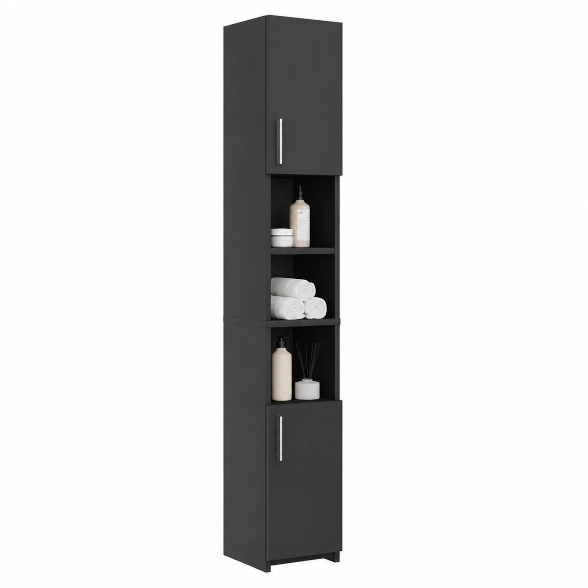 Mobile Bagno Alto, 2 Porte, Nero, organizzatore Indipendente con Vano Contenitore, Colonna Bagno Salvaspazio per Cucina e Soggiorno
