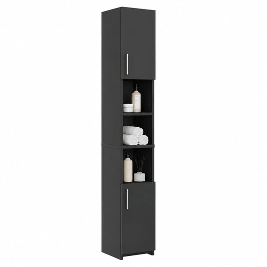 Mobile Bagno Alto, 2 Porte, Nero, organizzatore Indipendente con Vano Contenitore, Colonna Bagno Salvaspazio per Cucina e Soggiorno