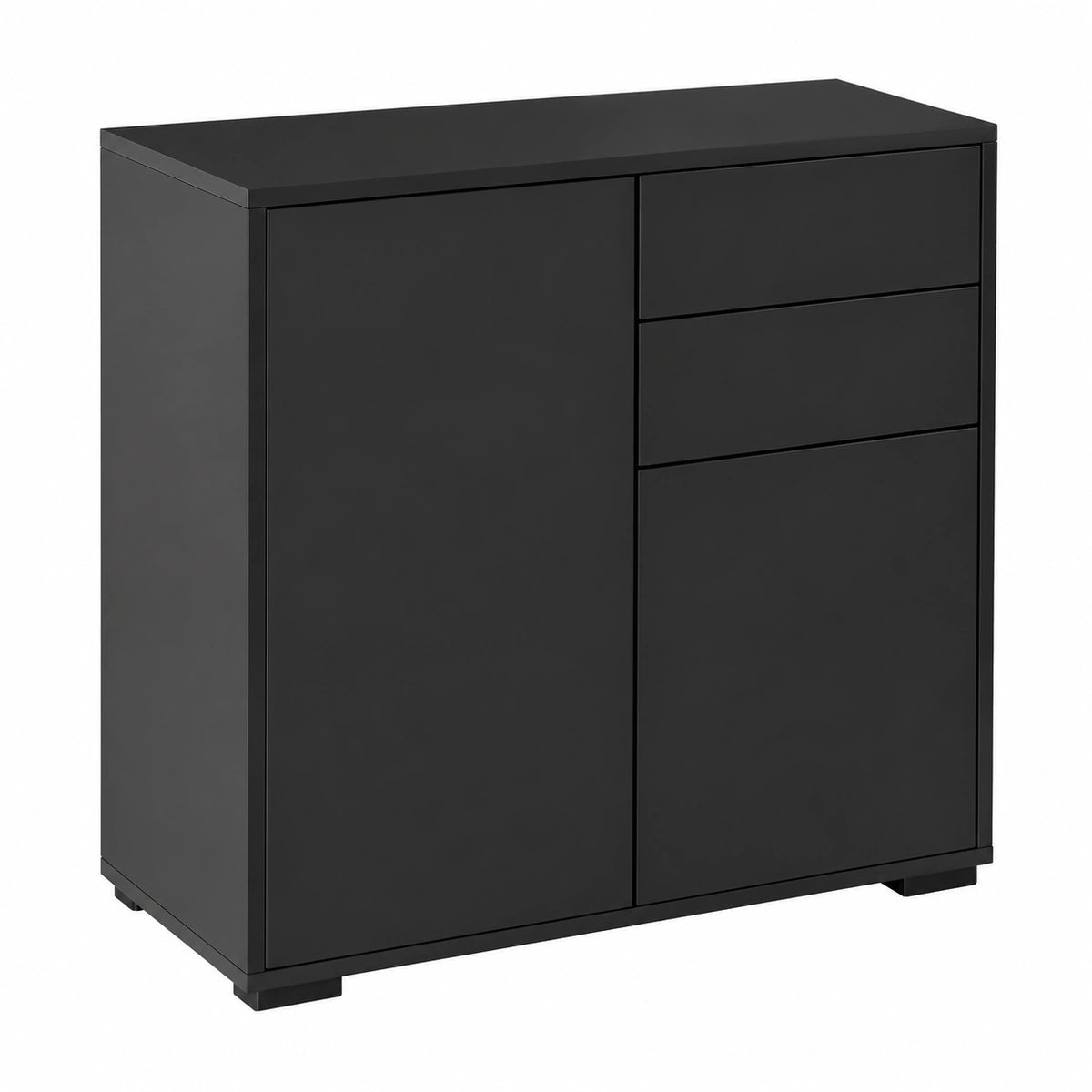 Mobiletto 2 Cassetti e 2 Ante 79 × 36 × 74cm Nero Opaco, Apertura a Pressione, Mobile con 2 Cassetti e 2 Ante, per Casa e Ufficio