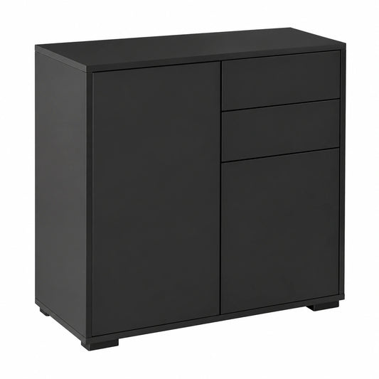 Mobiletto 2 Cassetti e 2 Ante 79 × 36 × 74cm Nero Opaco, Apertura a Pressione, Mobile con 2 Cassetti e 2 Ante, per Casa e Ufficio