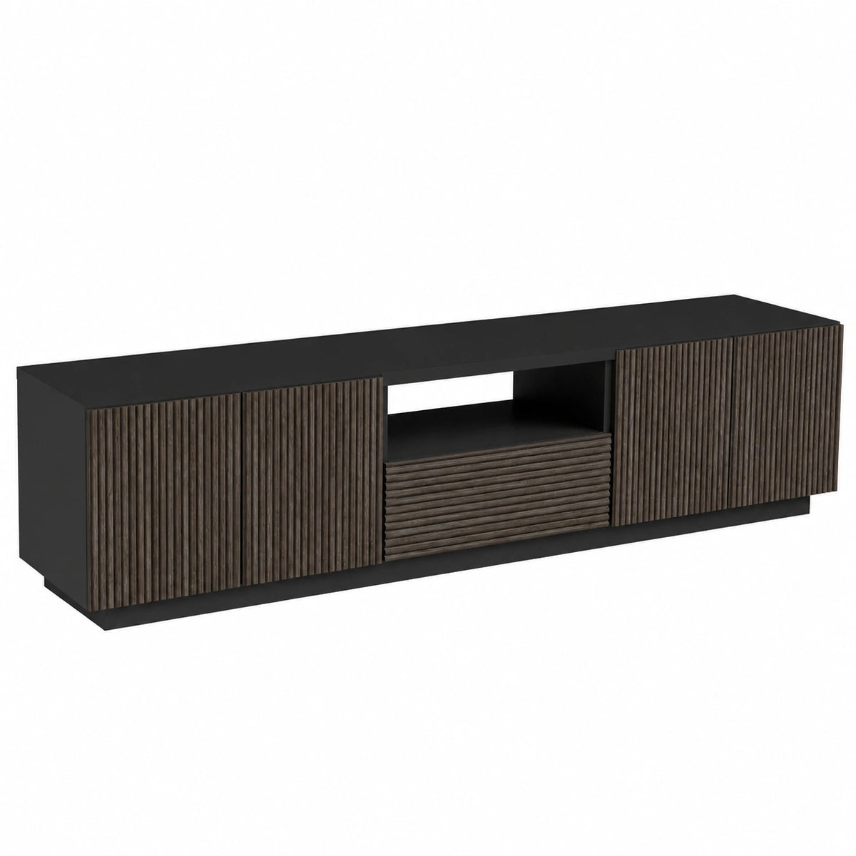 Mobile Porta TV COSTE per Soggiorno con 4 Ante e 1 Cassetto, Mobile Tv in Stile Canneté per Salotto in Legno, 220,1 × 43 × 46 cm, Antracite Opaco