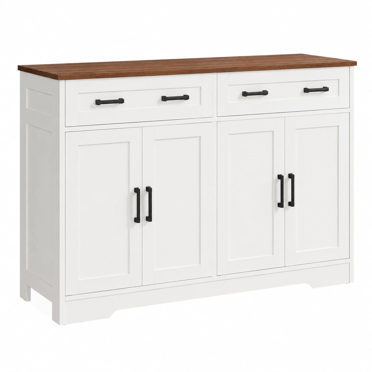 Credenza Cucina 140cm, Mobile Cucina Salvaspazio con 2 Cassetti e 4 Ante, Buffet per Sala da Pranzo, Mobile Soggiorno con Ripiano Regolabile, Bianco