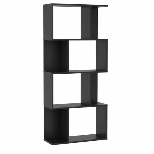 Scaffale Libreria a 5 Ripiani Suddivisi Nero, Libreria Salvaspazio a Forma di S, Scaffale Divisorio, per Soggiorno Camera da Letto e Ufficio, 60 × 24