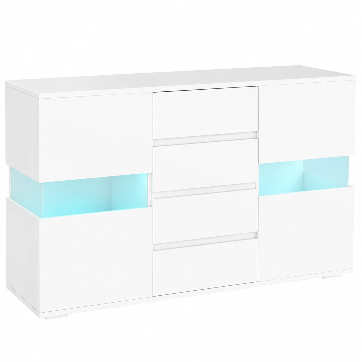 Credenza Moderna con Luce LED Regolabile 120 × 34 × 70 cm Bianco, con Telecomando, Mobile da Salotto, 4 Cassetti, 2 Armadietti