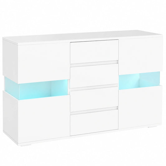 Credenza Moderna con Luce LED Regolabile 120 × 34 × 70 cm Bianco, con Telecomando, Mobile da Salotto, 4 Cassetti, 2 Armadietti
