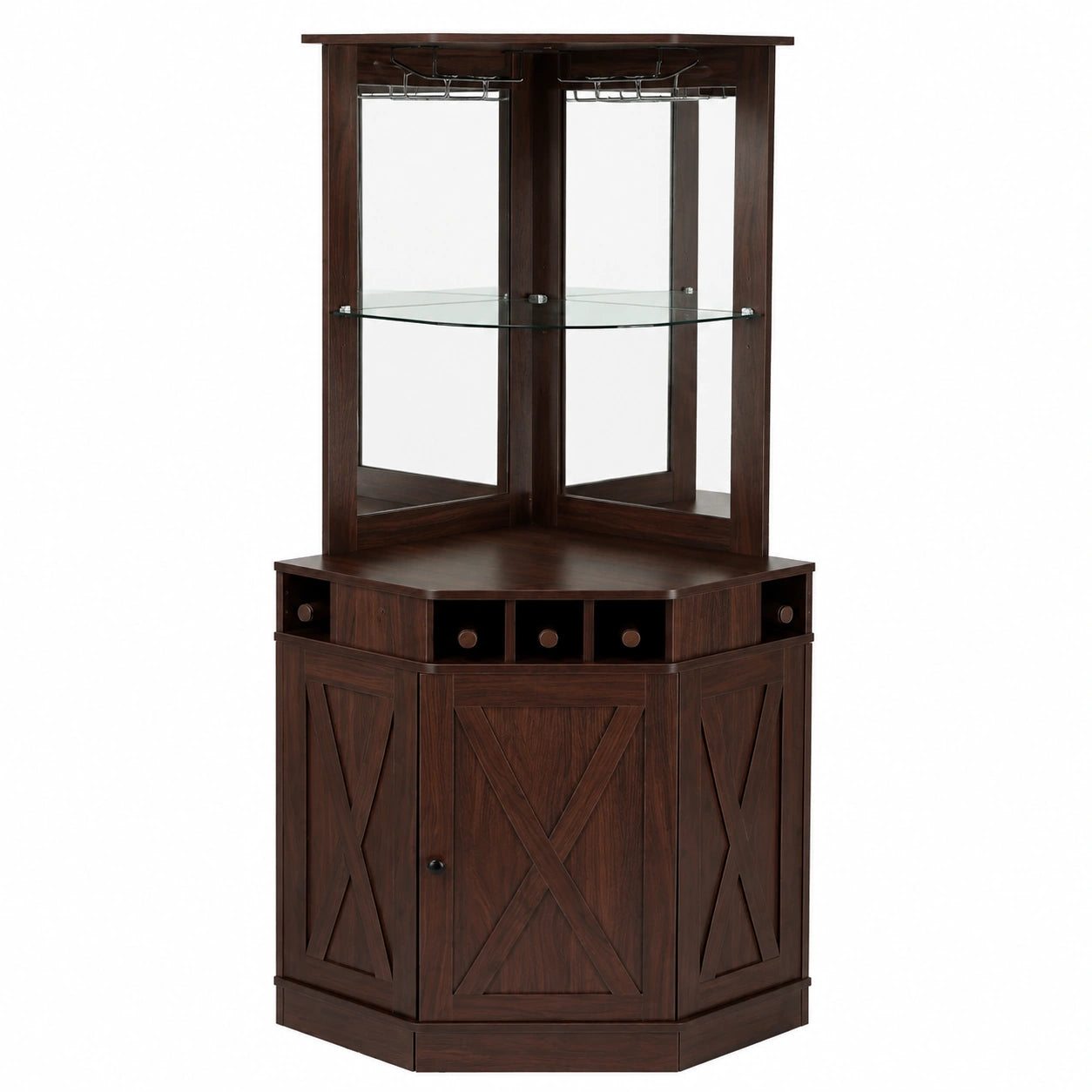 Mobile Bar Industriale ad Angolo, Tavolo da Vino per Liquori e Bicchieri, Credenza Buffet con Porta Bicchieri, Mobile Bar Indipendente in Legno