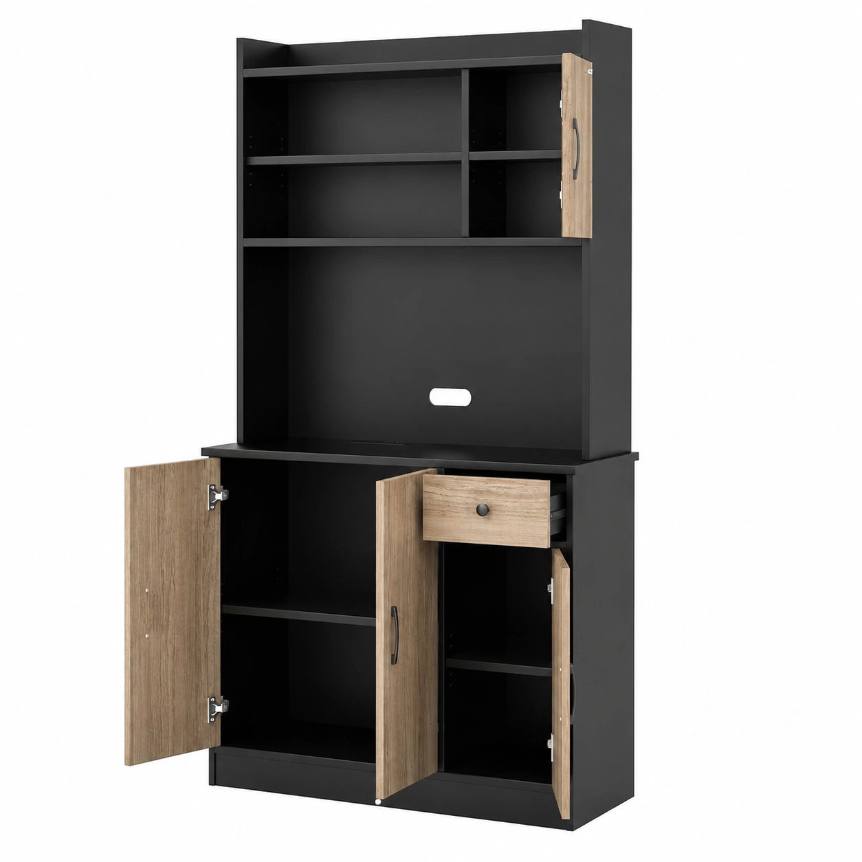 Credenza Alta da Cucina 180 cm, Mobile Cucina Dispensa con Fori per Cavi, Mobile Buffet con 4 Ripiani Regolabili, 3 Armadi, per Soggiorno