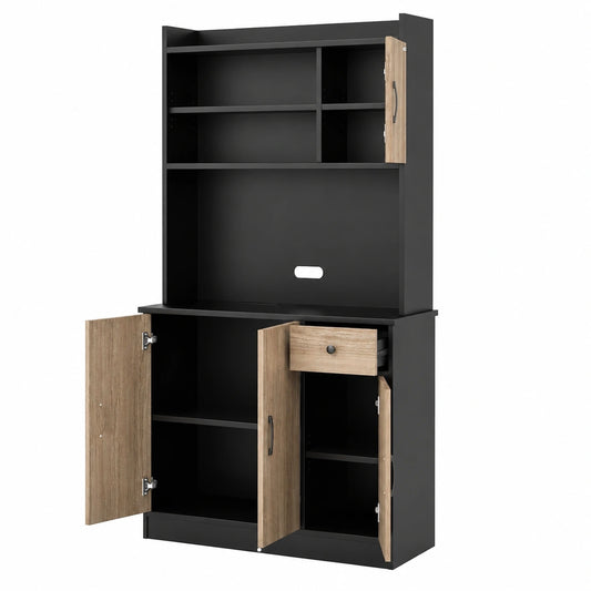 Credenza Alta da Cucina 180 cm, Mobile Cucina Dispensa con Fori per Cavi, Mobile Buffet con 4 Ripiani Regolabili, 3 Armadi, per Soggiorno