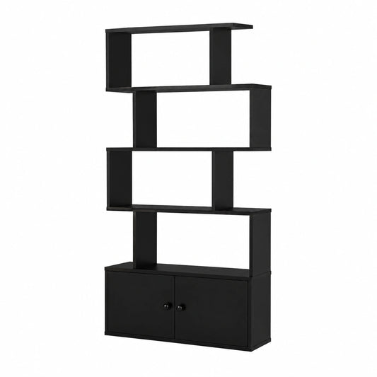 Libreria Scaffale a 5 Livelli, Libreria Verticale, Divisorio per Stanza, Armadietto con 2 Ante, Scaffale Salvaspazio e Multiuso per Soggiorno