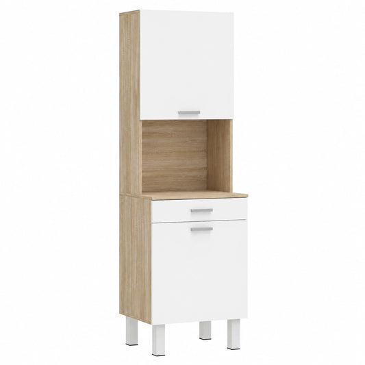 Credenza Cucina Alta 2 Ante Ripiani 55 × 40 × 174 cm Bianco, Color Legno, Mobile Dispensa, Grande Cassetto, Piano d'Appoggio