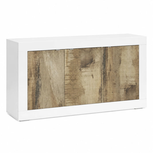 Madia con 3 Ante in Italy, Credenza Contenitore Collezione Basic per Soggiorno Cucina Ingresso Sala da Pranzo Mobile moderno originale Bianco e Pero