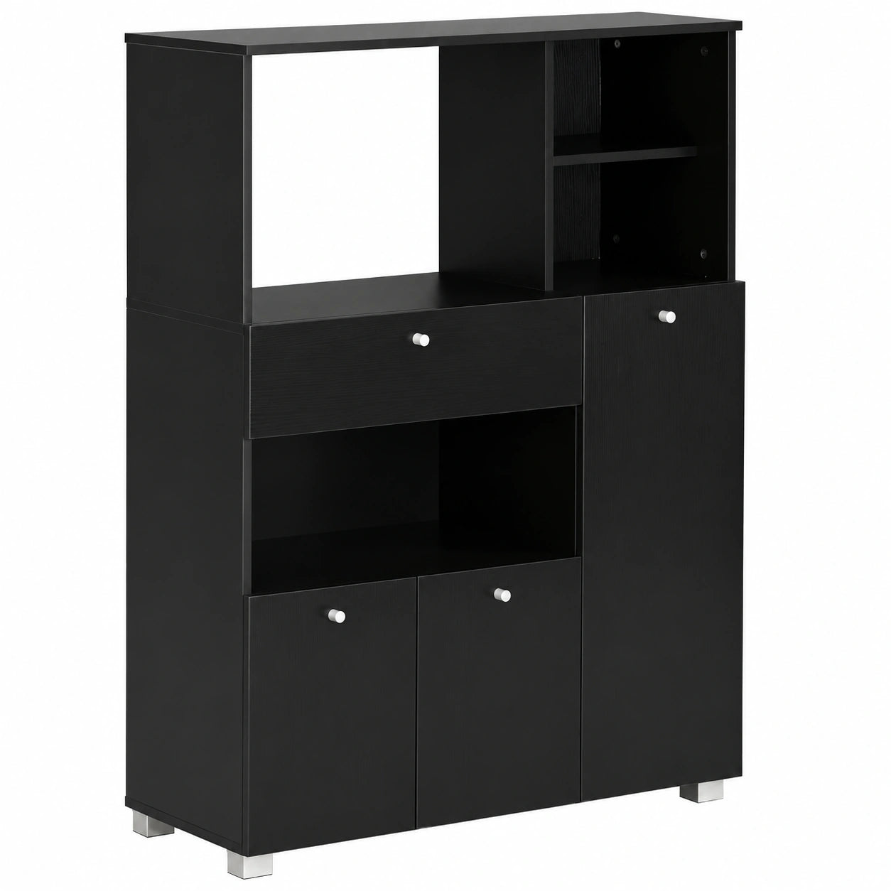 Credenza da Cucina per Microonde e Forno, 90 × 40 × 120 cm, Nero, Mobile Cucina con Armadietti, Mensole e Cassetto