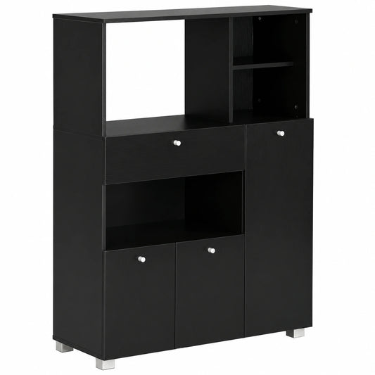 Credenza da Cucina per Microonde e Forno, 90 × 40 × 120 cm, Nero, Mobile Cucina con Armadietti, Mensole e Cassetto
