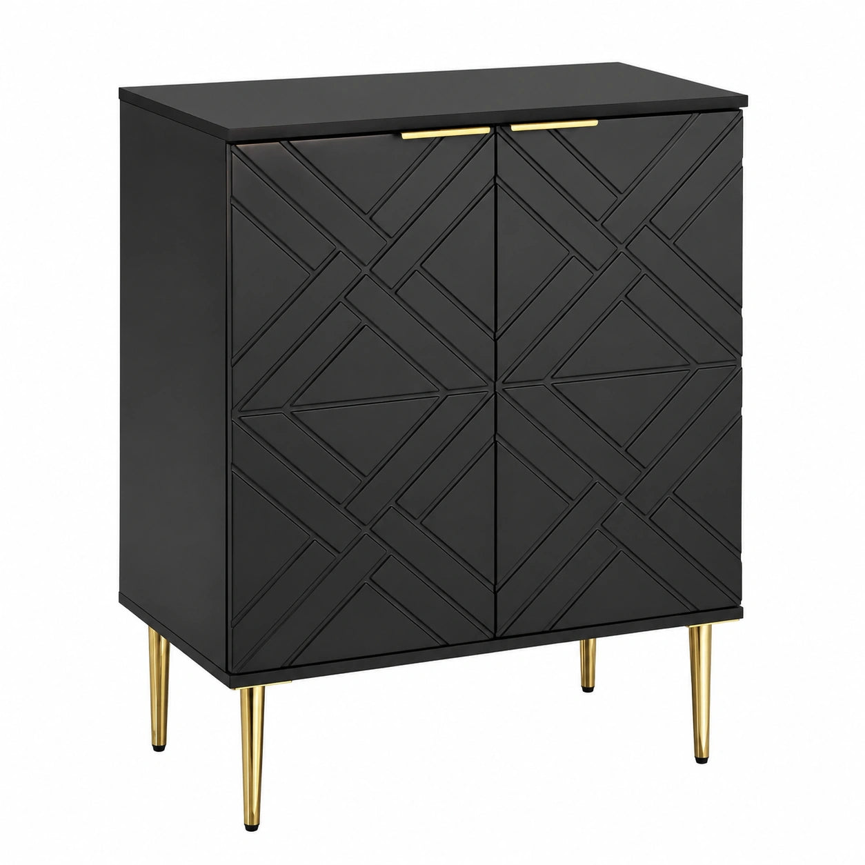 Credenza buffet moderna in legno nero con 2 ante a rilievo, ampio spazio contenitivo, perfetta per sala da pranzo, soggiorno, cucina o ingresso