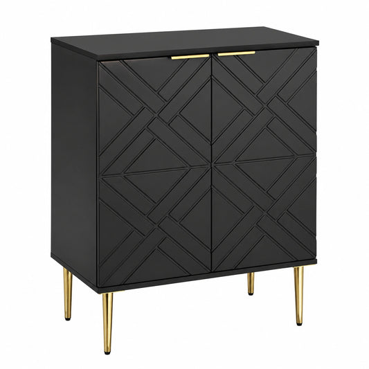 Credenza buffet moderna in legno nero con 2 ante a rilievo, ampio spazio contenitivo, perfetta per sala da pranzo, soggiorno, cucina o ingresso