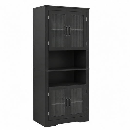 Armadio Angolare 66 × 35 × 171 cm, Mobile Bagno Triangolare Salvaspazio con 4 Ante in Vetro Temperato e Ripiani Regolabil, Mobile Angolare