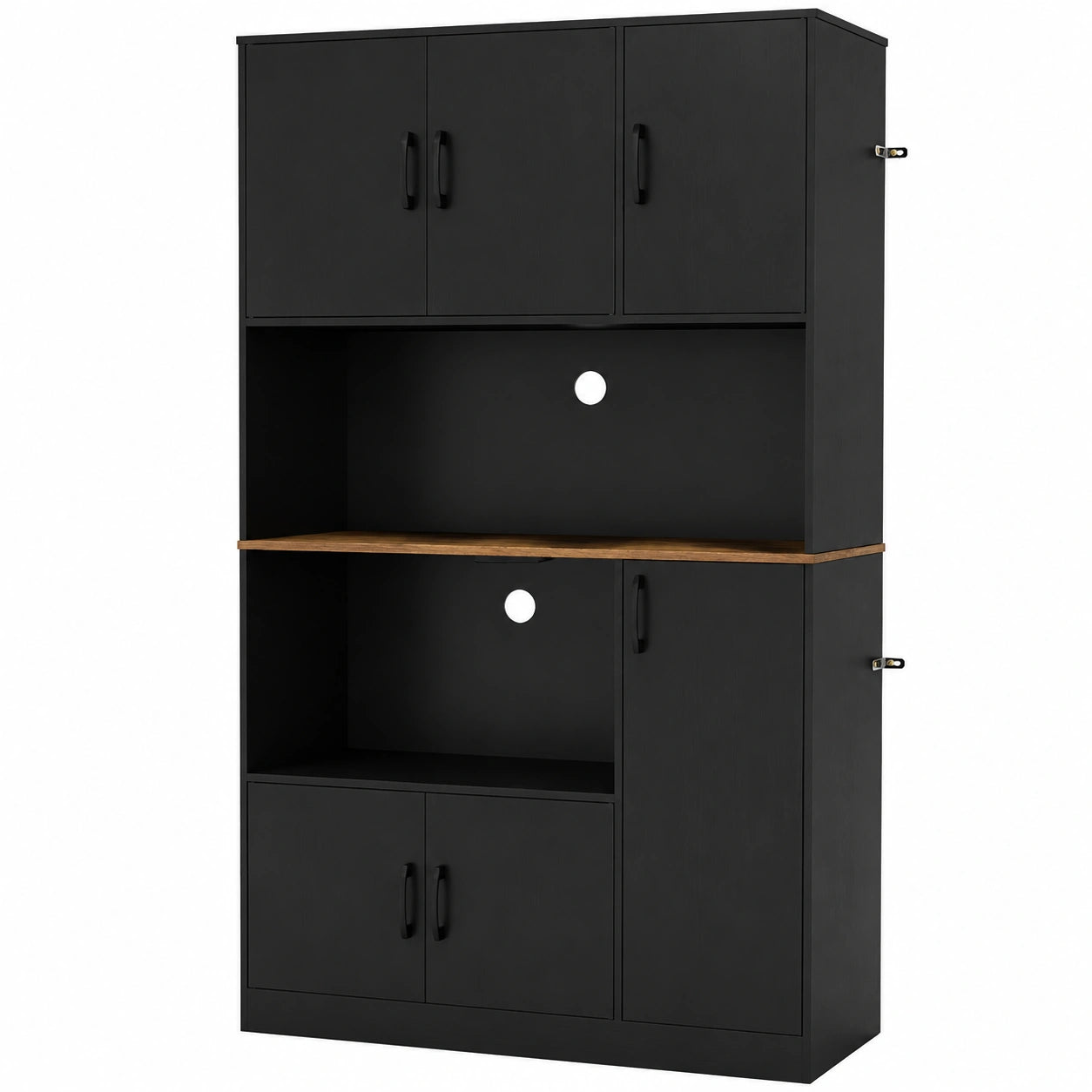 Armadio Dispensa Alto 180 cm, Credenza da Cucina con Presa di Corrente e 4 Ante, per Cucina, Sala da Pranzo e Soggiorno, 100 × 40 × 180 cm (Nero)