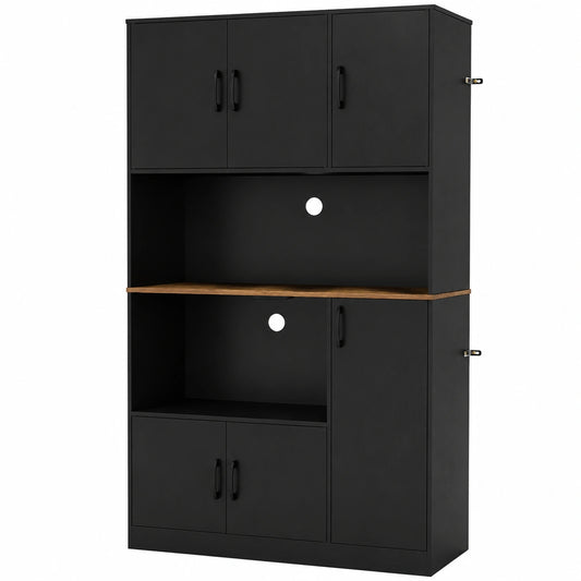Armadio Dispensa Alto 180 cm, Credenza da Cucina con Presa di Corrente e 4 Ante, per Cucina, Sala da Pranzo e Soggiorno, 100 × 40 × 180 cm (Nero)